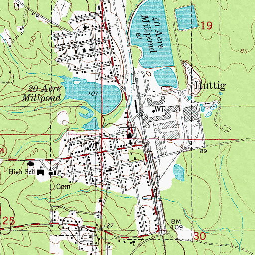 Topographic Map of Huttig Post Office, AR