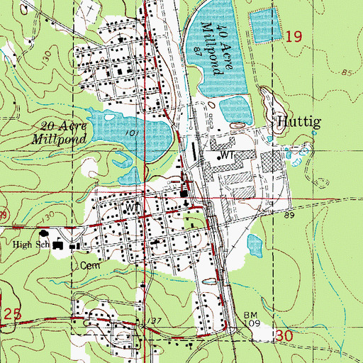 Topographic Map of Huttig Post Office, AR