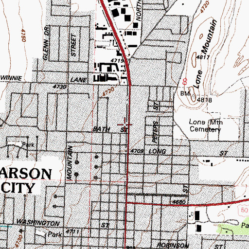 Topographic Map of Carson Shopping Center, NV