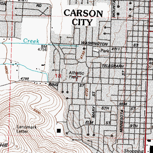 Topographic Map of Carson Middle School, NV