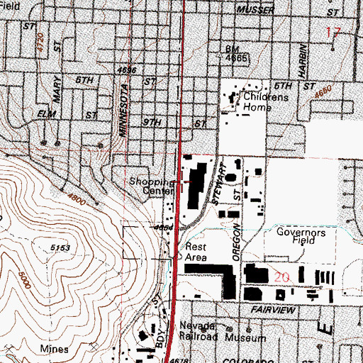 Topographic Map of Carson Mall, NV