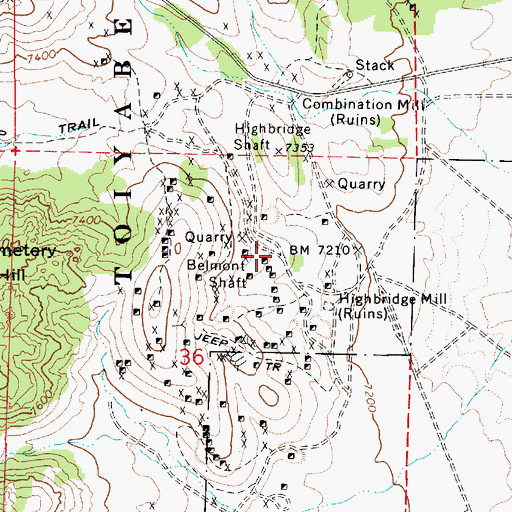 Topographic Map of East Belmont (historical), NV