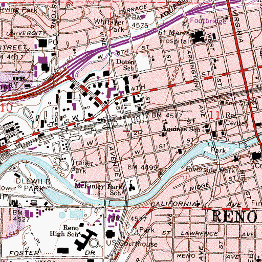 Topographic Map of Washoe Innovations High School, NV