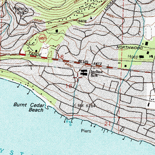 Topographic Map of Incline Middle School, NV