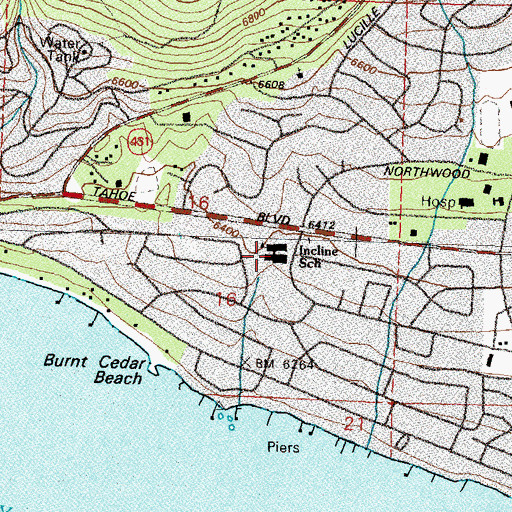 Topographic Map of Incline Elementary School, NV