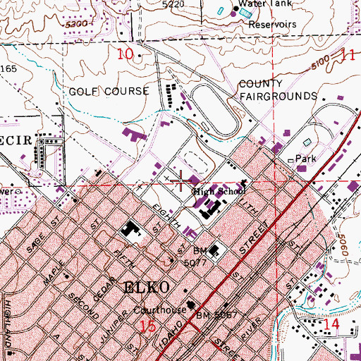Topographic Map of Elko Junior High School, NV