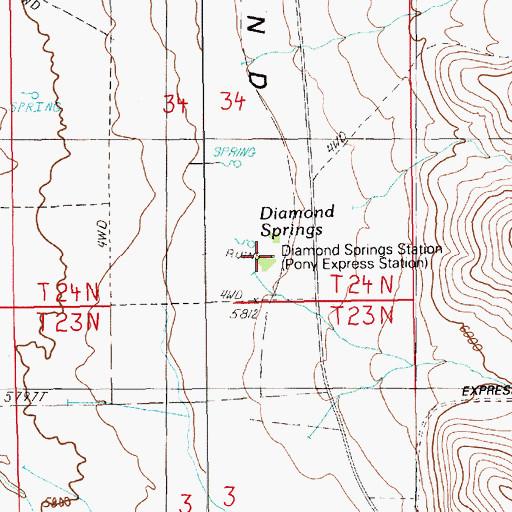Topographic Map of Diammond Springs Station (historical), NV