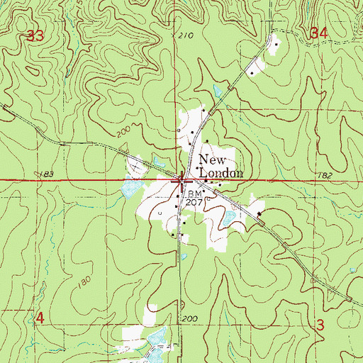 Topographic Map of New London Post Office (historical), AR