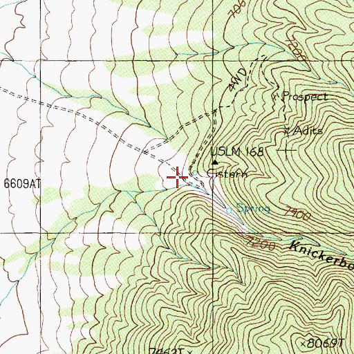 Topographic Map of Knickerbocker (historical), NV