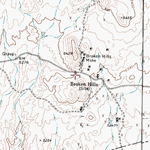 Topographic Map of Broken Hills Mining District, NV