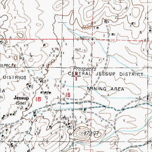 Topographic Map of Central Jessup District Mining Area, NV