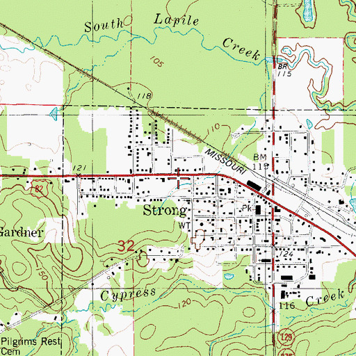 Topographic Map of Strong Post Office, AR