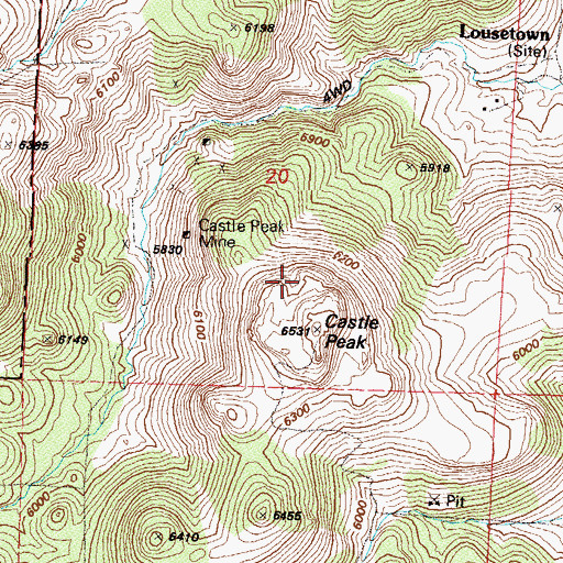 Topographic Map of Castle Peak Mining District, NV