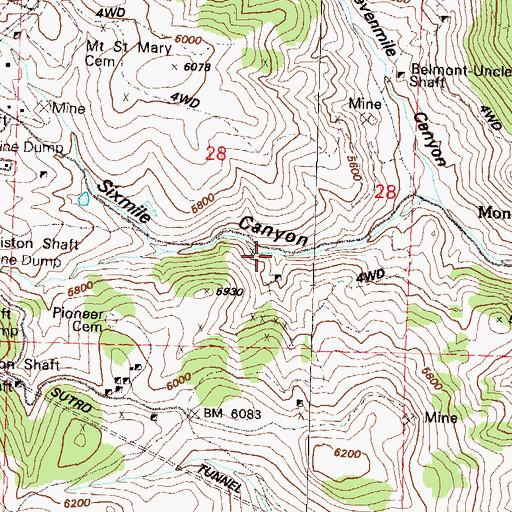 Topographic Map of Baily Mine, NV