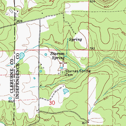 Topographic Map of Starnes Springs Post Office (historical), AR