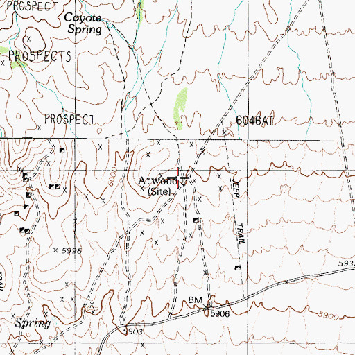 Topographic Map of Atwood (historical), NV