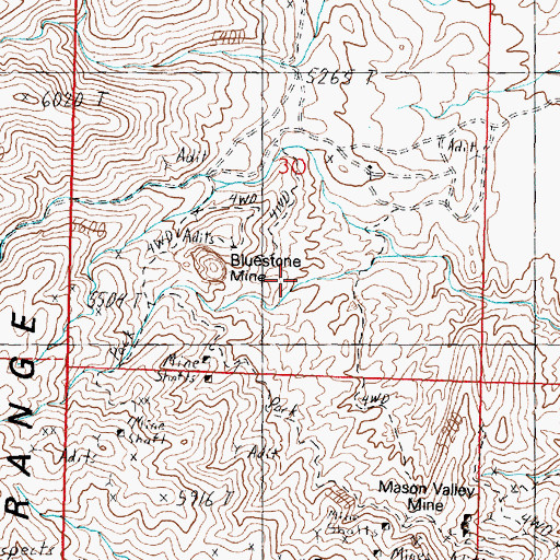 Topographic Map of Bluestone Mine, NV