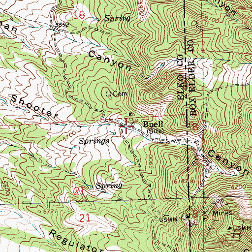 Topographic Map of Buell (historical), NV
