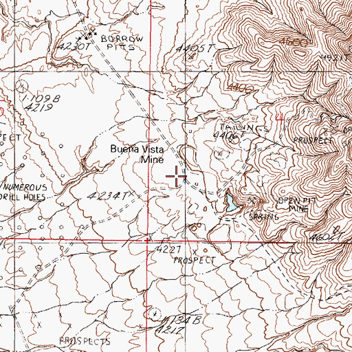 Topographic Map of Buena Vista Mine, NV