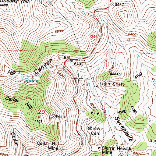 Topographic Map of Cedar Hill Canyon, NV