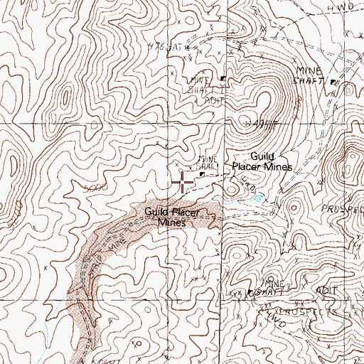 Topographic Map of Guild Placer Mines, NV