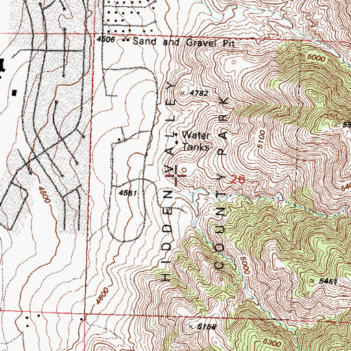 Topographic Map of Hidden Valley County Park, NV