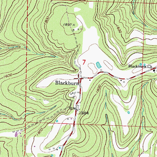 Topographic Map of Blackburn Post Office (historical), AR