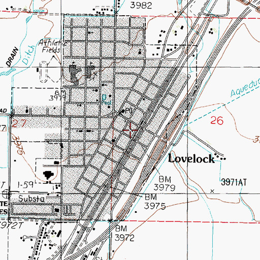 Topographic Map of Lovelock, NV