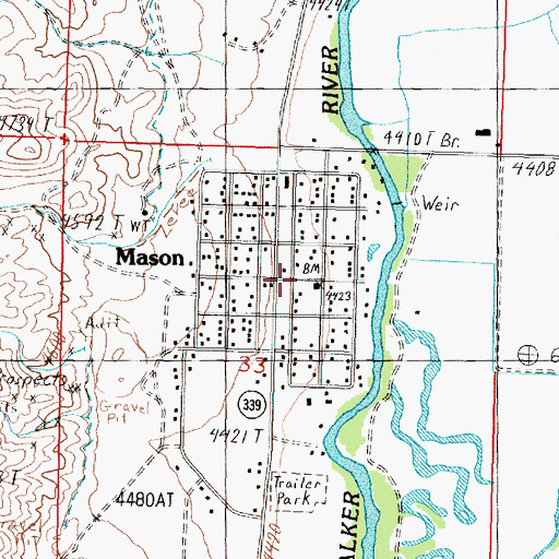 Topographic Map of Mason, NV
