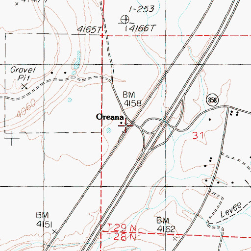 Topographic Map of Oreana, NV