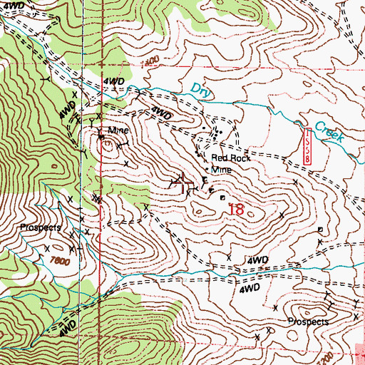 Topographic Map of Red Rock Mine, NV