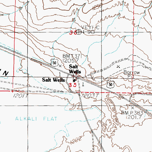 Topographic Map of Salt Wells, NV