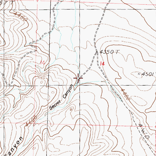 Topographic Map of Secret Canyon, NV