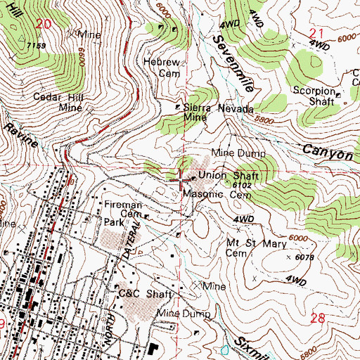Topographic Map of Union Shaft, NV