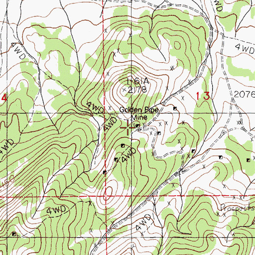 Topographic Map of Golden Pipe Mine, NV