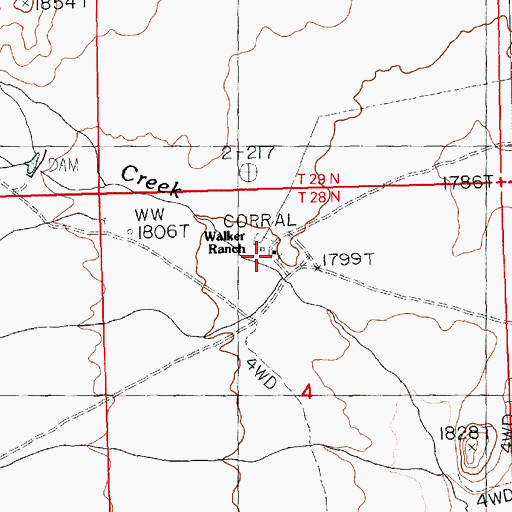 Topographic Map of Walker Ranch, NV