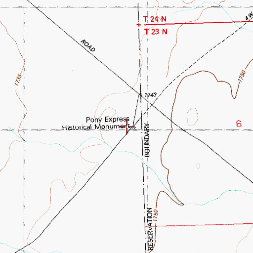 Topographic Map of Pony Express Historical Monument, NV