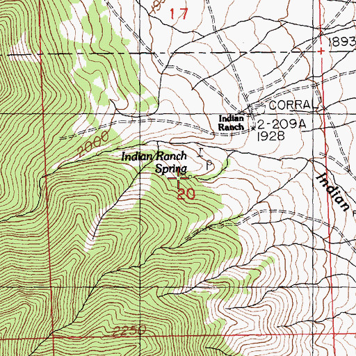 Topographic Map of Indian Ranch Spring, NV