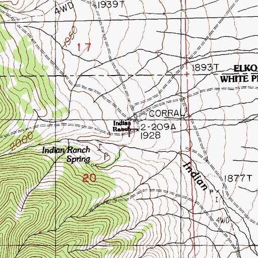 Topographic Map of Indian Ranch, NV