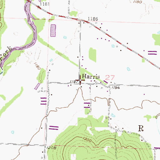 Topographic Map of Harris Post Office (historical), AR