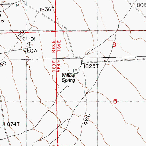 Topographic Map of Willow Spring, NV