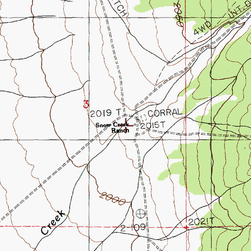 Topographic Map of Snow Creek Ranch, NV
