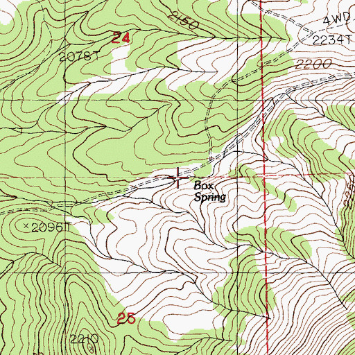 Topographic Map of Box Spring, NV