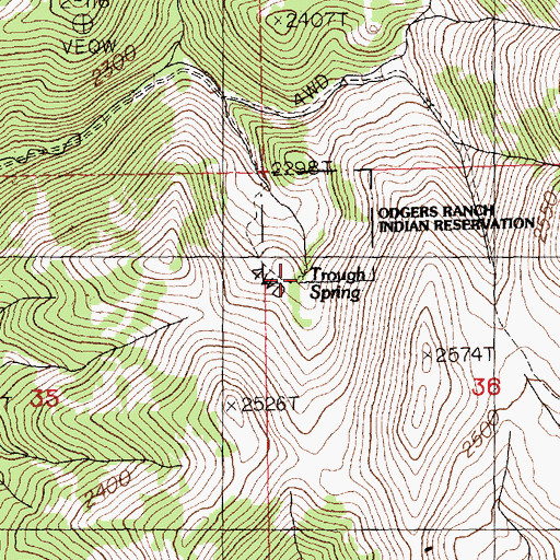 Topographic Map of Trough Spring, NV