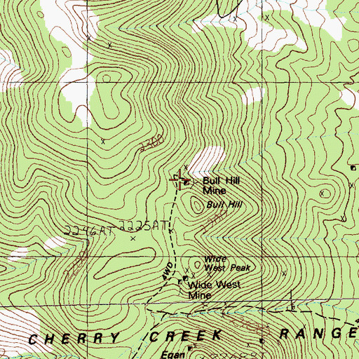 Topographic Map of Bull Hill Mine, NV