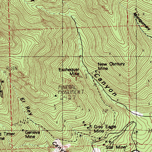 Topographic Map of Exchequer Mine, NV