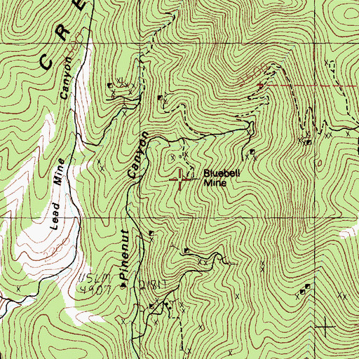 Topographic Map of Bluebell Mine, NV