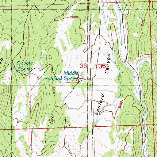 Topographic Map of Middle Sanford Spring, NV