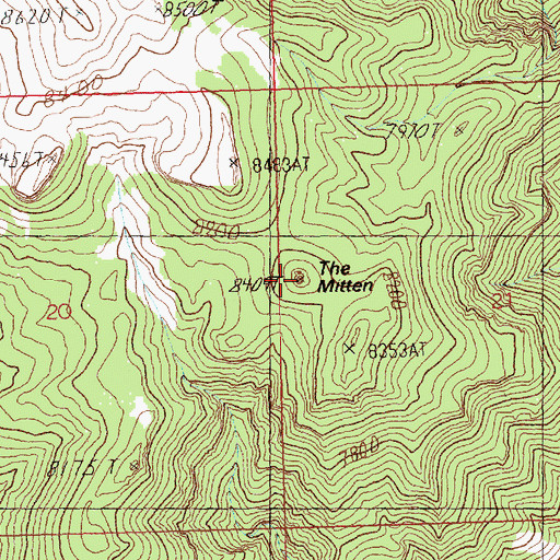 Topographic Map of The Mitten, NV