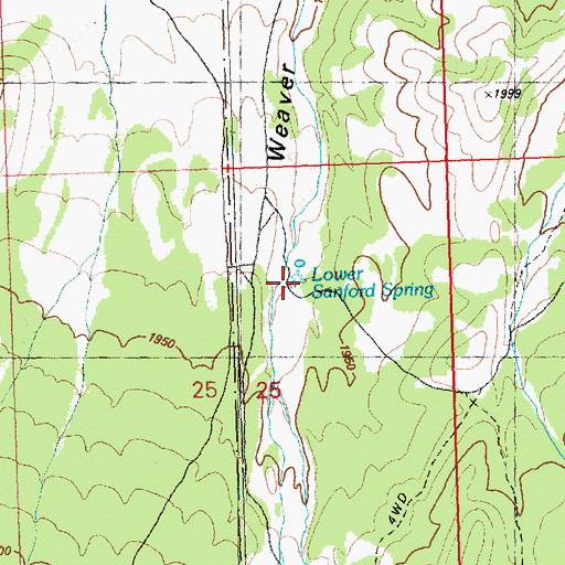 Topographic Map of Lower Sanford Spring, NV